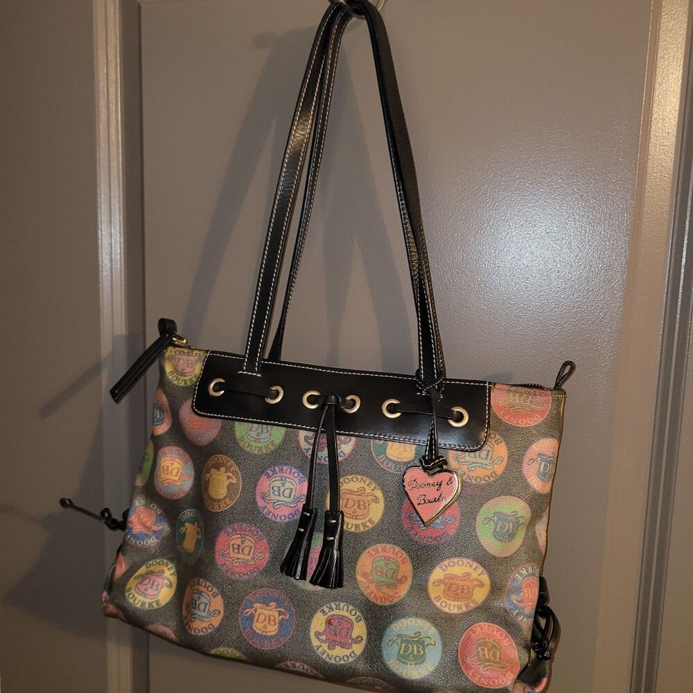 Dooney & Bourke IT Medallion Tassel Tote Black Multicolor Heart Charm *Flaws